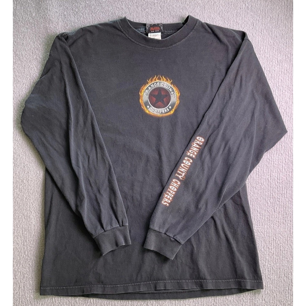 Vtg Orange County Choppers Shirt Flame Long Sleeve Men's Large Y2K Distressed